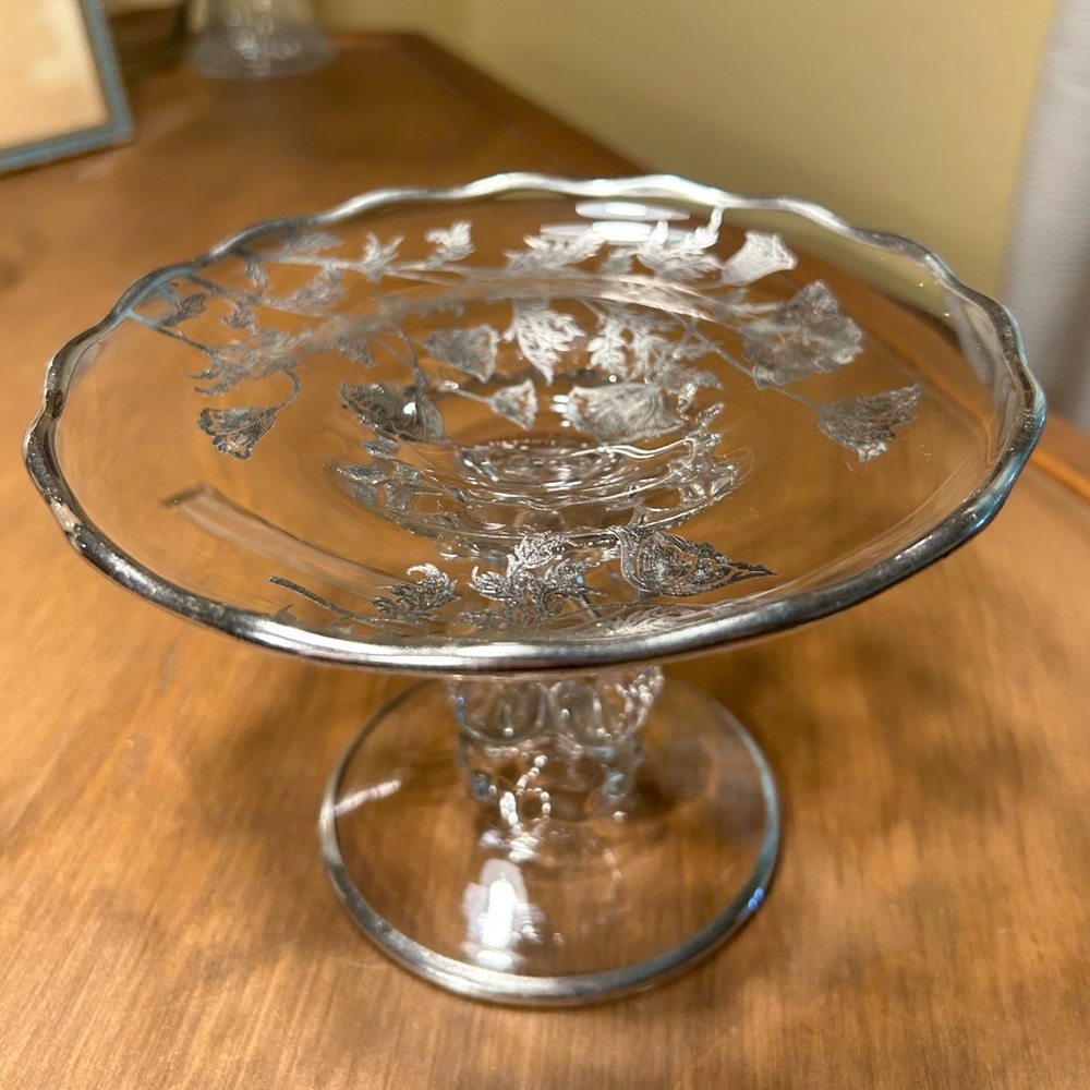 New Martinsville Viking Compote Silver Flowers of Flanders Poppies